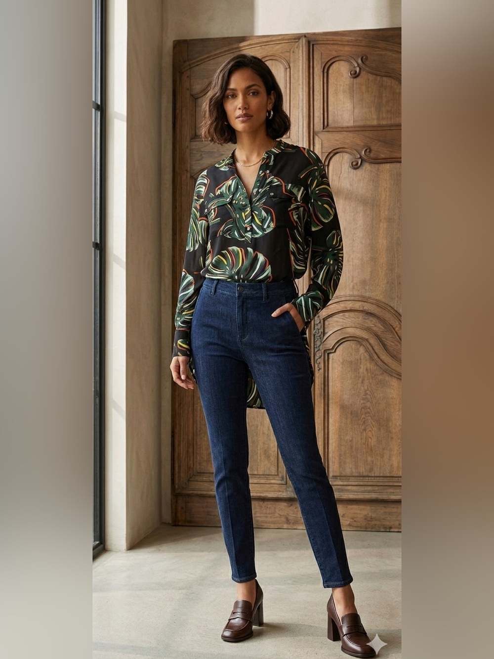 Karlie Long Sleeve Leaf Print Top
